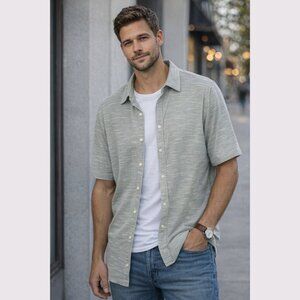 Crazy Horse Linen Look Button Down Shirt XXL Mens Short Sleeve Lightweight Shirt